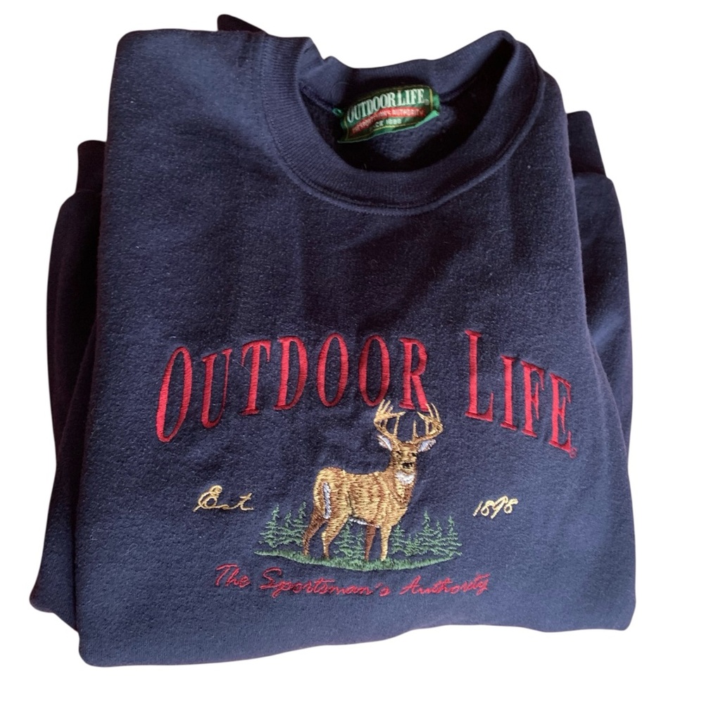 Vintage Outdoor Life Blue Crewneck Sweatshirt Nature Deer Sportsman’s Authority